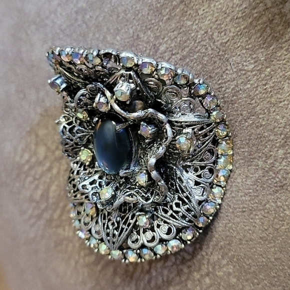 Antique MUSI Filigree Rhinestone Cabochon Gothic Shoe Clips - Picture 5 of 6